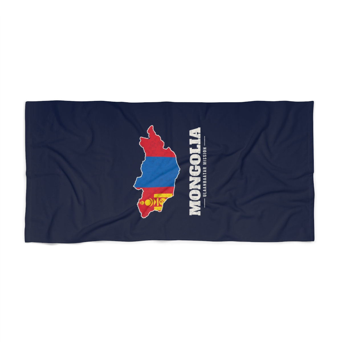 Mongolia Ulaanbaatar Mission flag map beach towel by Weak Things view 2