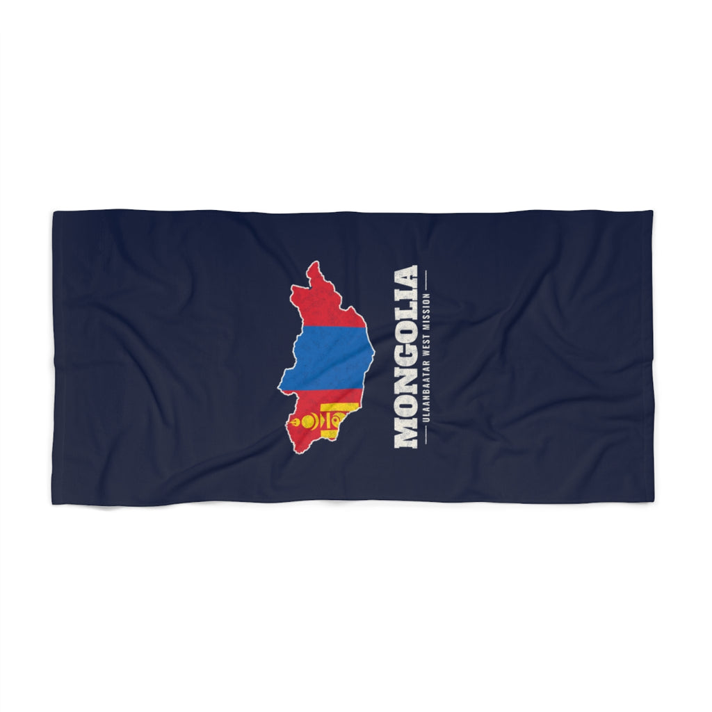 Mongolia Ulaanbaatar West Mission flag map beach towel by Weak Things view 2