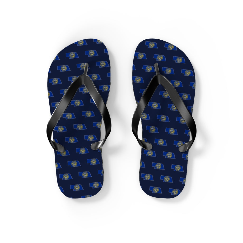 Nebraska Mission flag map flip flops by Weak Things view 2