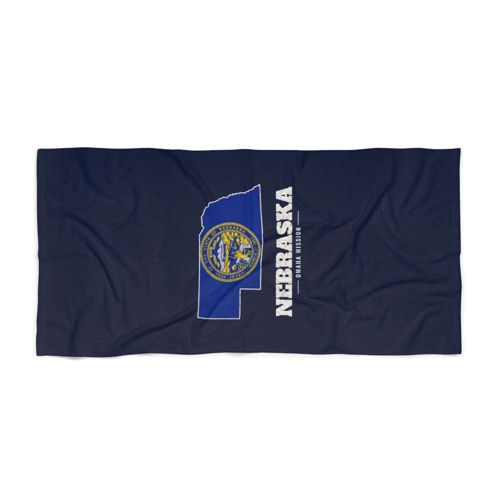 Nebraska Omaha Mission flag map beach towel by Weak Things view 2