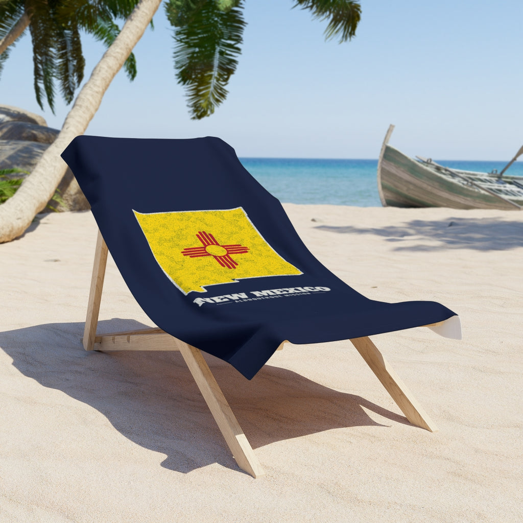 New Mexico Albuquerque Mission flag map beach towel by Weak Things