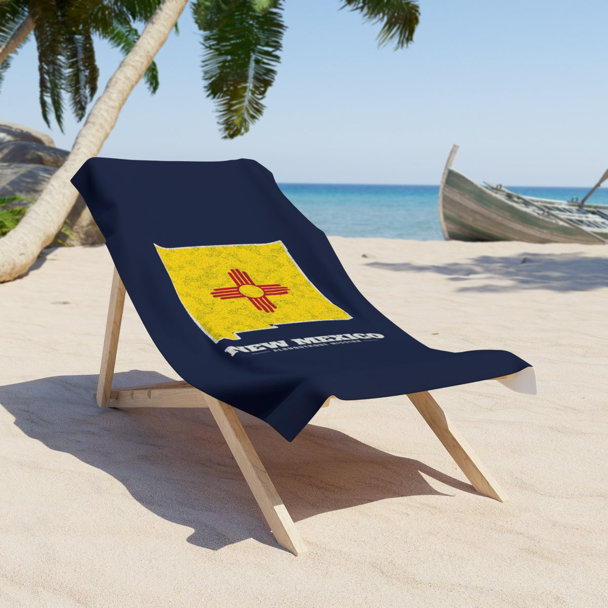 New Mexico Albuquerque Mission flag map beach towel by Weak Things