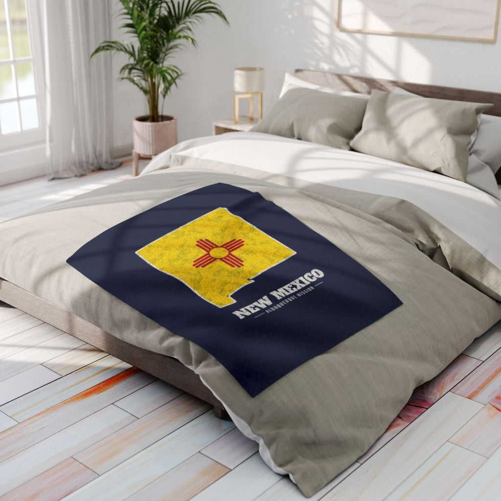 New Mexico Albuquerque Mission flag map fleece blanket by Weak Things view 4