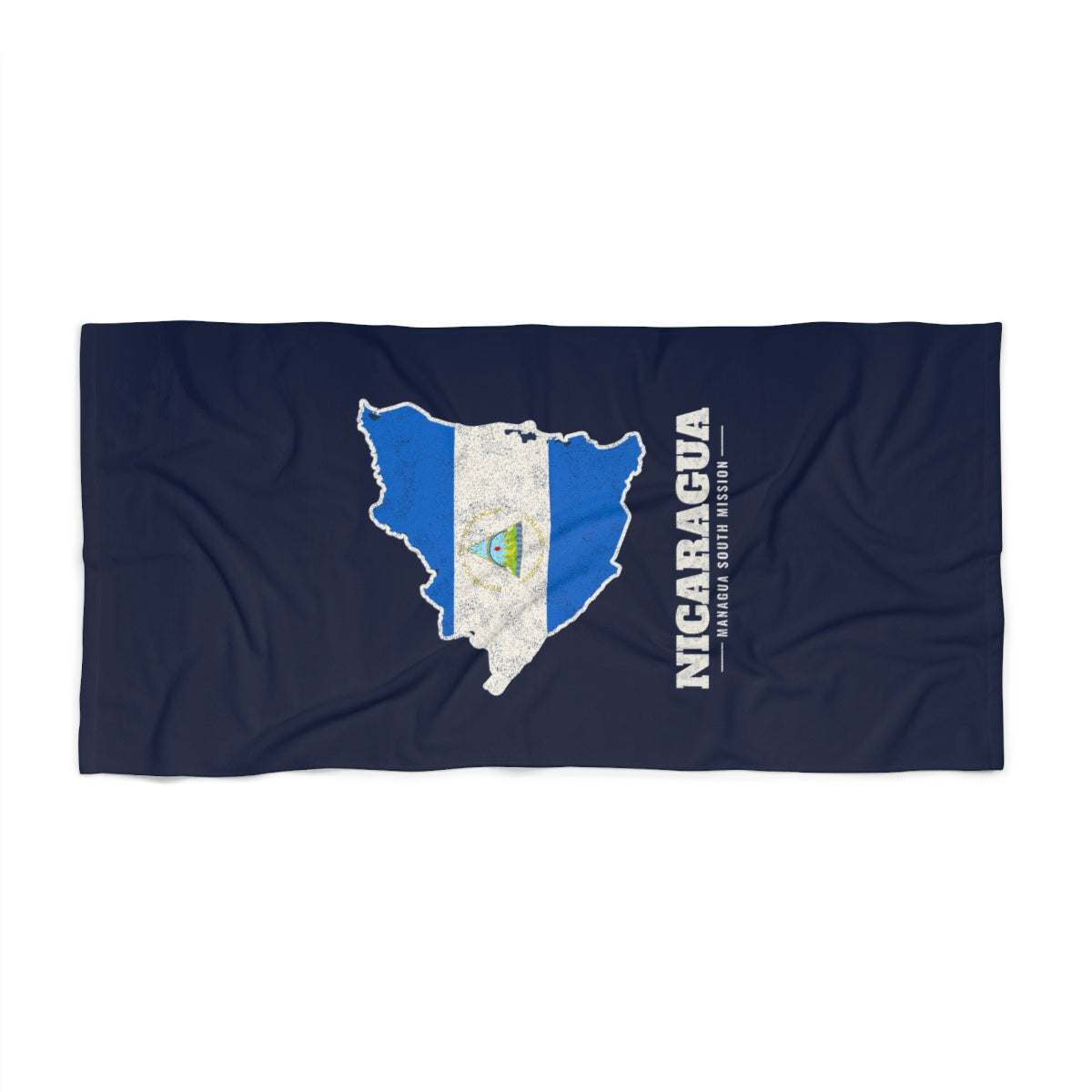 Nicaragua Managua South Mission flag map beach towel by Weak Things view 2