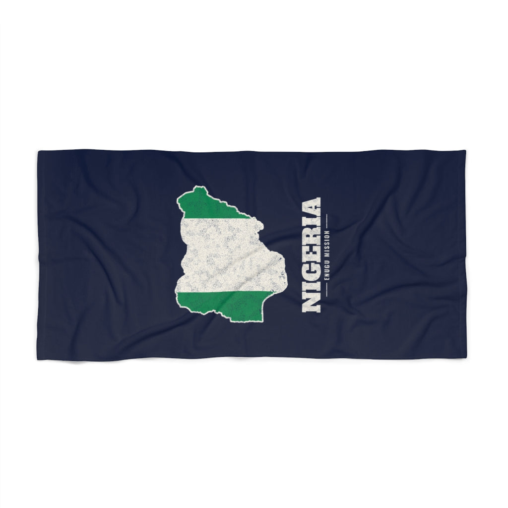 Nigeria Enugu Mission flag map beach towel by Weak Things view 2