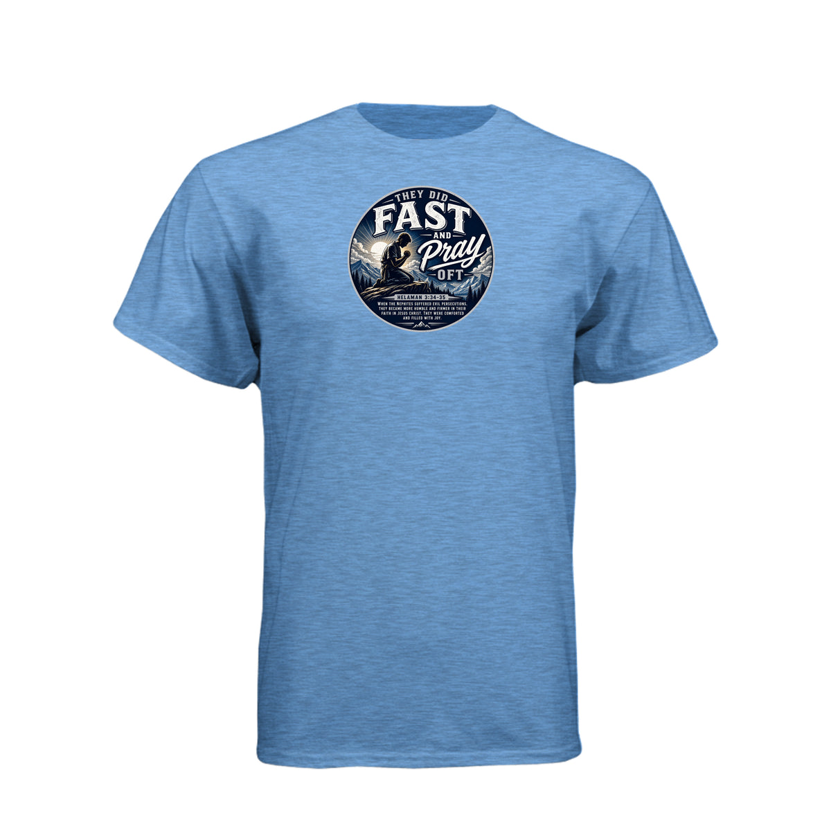Nephites Did Fast and Pray Oft LDS t-shirt featuring Book of Mormon scripture about fasting and prayer - product view 2