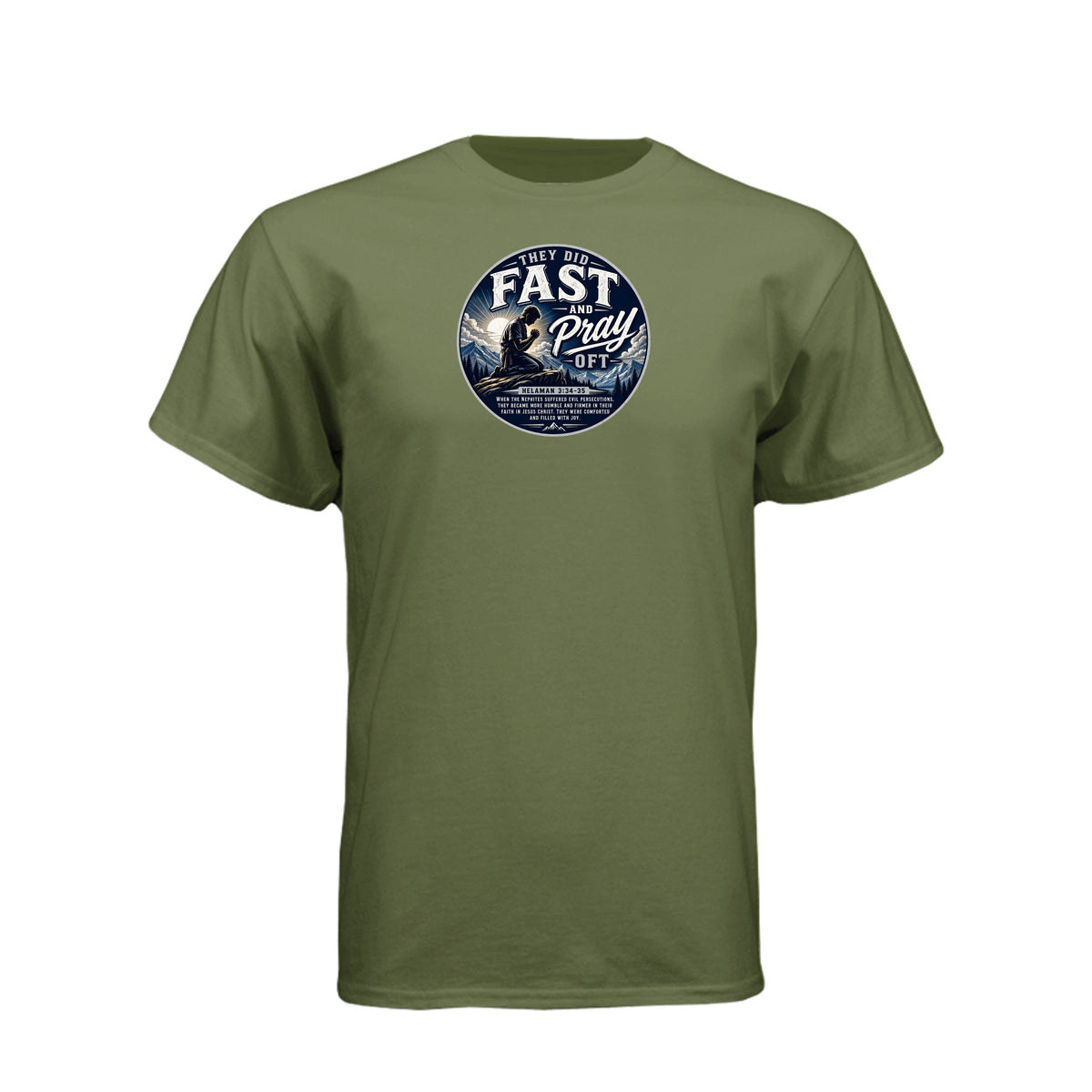 Nephites Did Fast and Pray Oft LDS t-shirt featuring Book of Mormon scripture about fasting and prayer - product view 5
