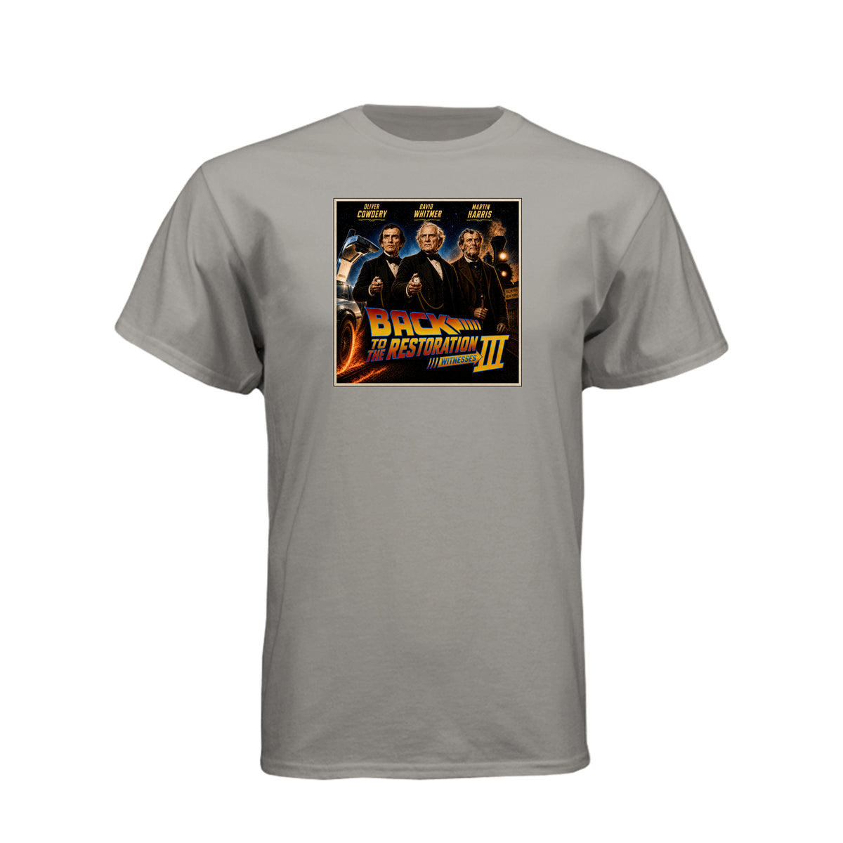 Three Witnesses LDS t-shirt design featuring Book of Mormon restoration history and the testimony of three witnesses - product view 11