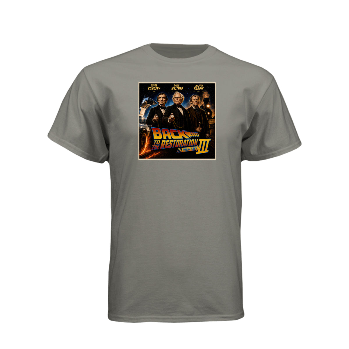 Three Witnesses LDS t-shirt design featuring Book of Mormon restoration history and the testimony of three witnesses - product view 12