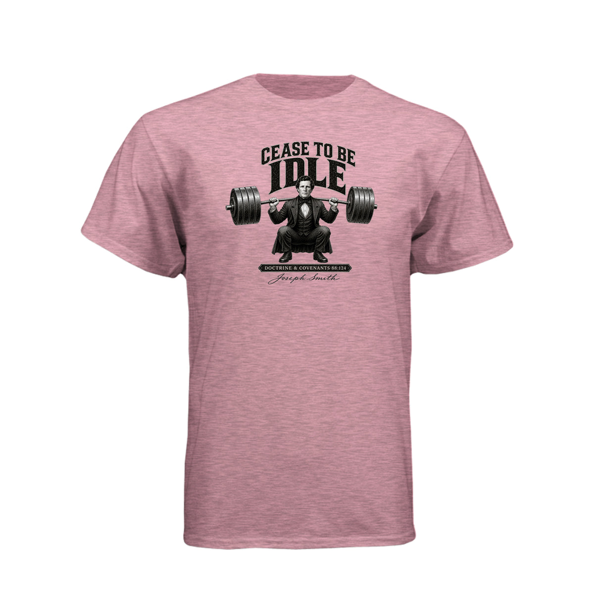 Joseph Smith Cease To Be Idle LDS t-shirt featuring prophet and Doctrine and Covenants teaching - product view 3