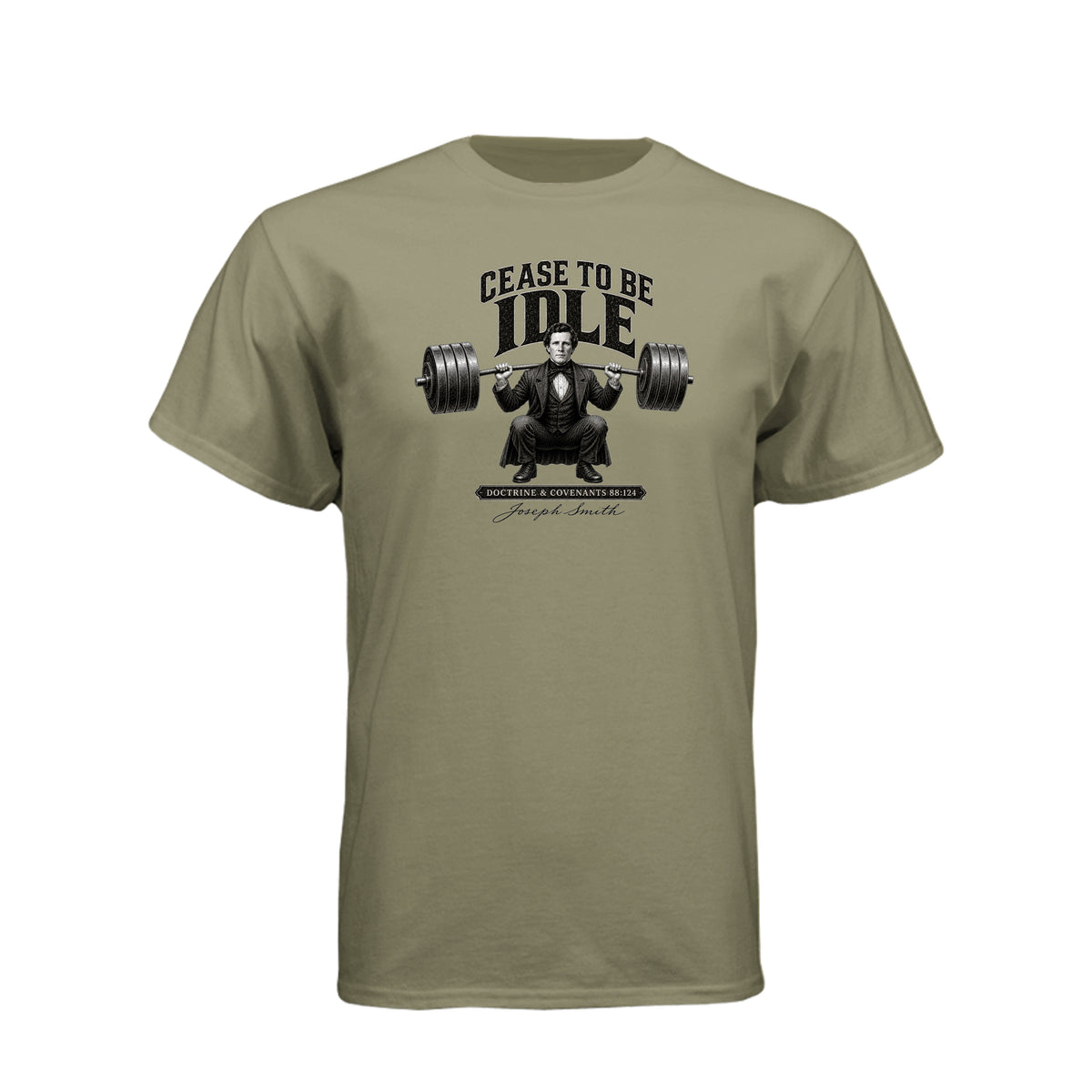 Joseph Smith Cease To Be Idle LDS t-shirt featuring prophet and Doctrine and Covenants teaching - product view 5