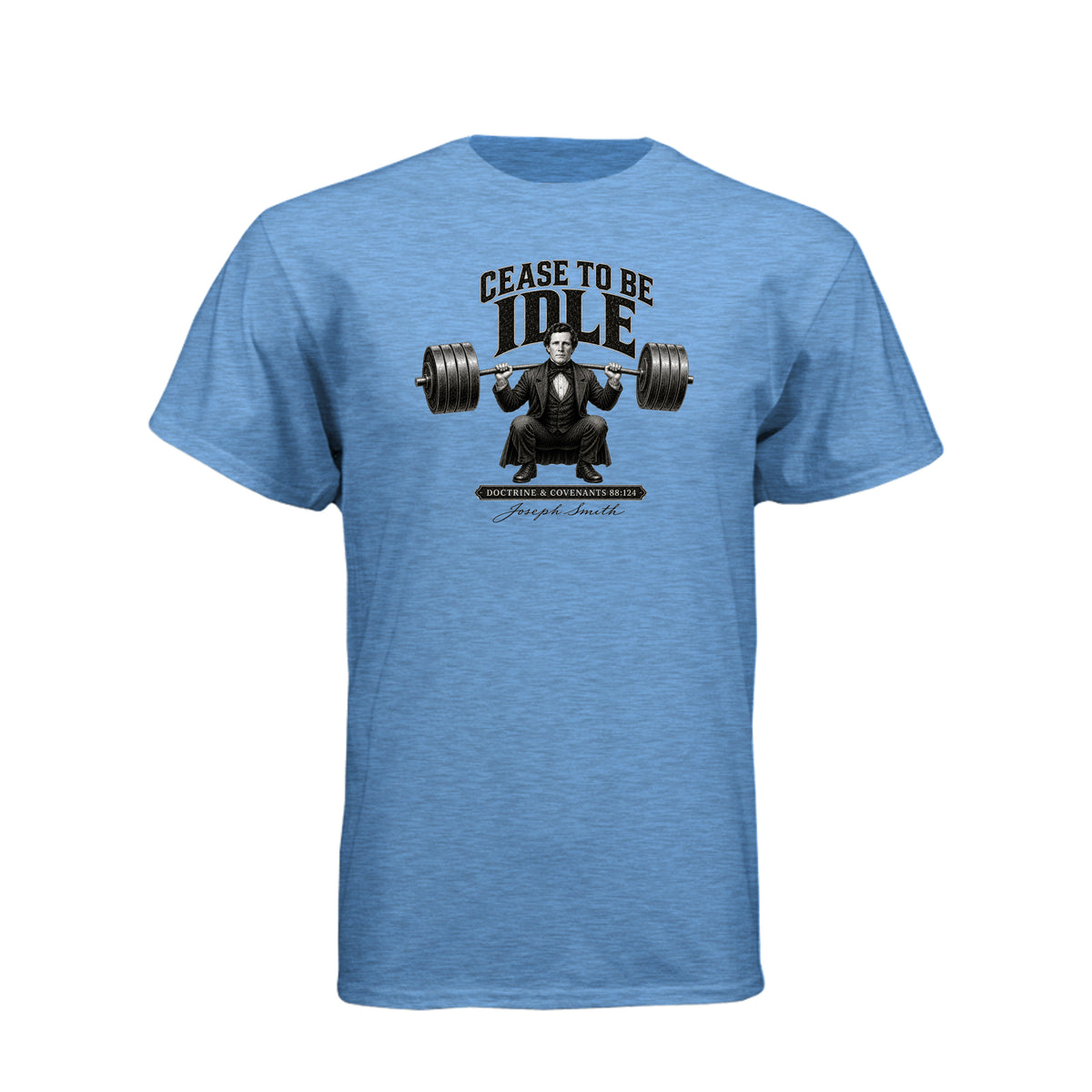 Joseph Smith Cease To Be Idle LDS t-shirt featuring prophet and Doctrine and Covenants teaching - product view 6