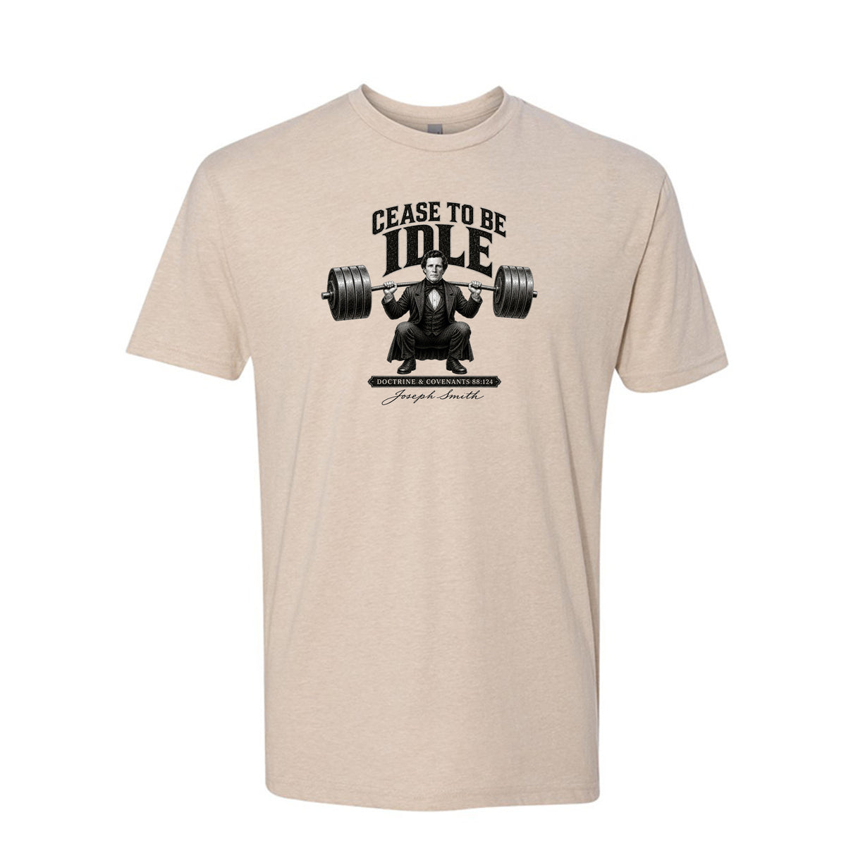 Joseph Smith Cease To Be Idle LDS t-shirt featuring prophet and Doctrine and Covenants teaching - product view 9
