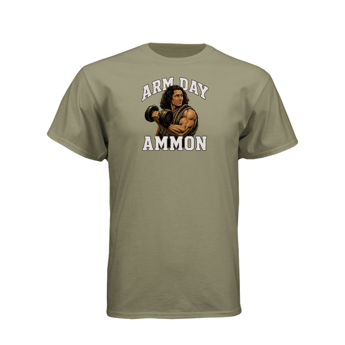 Ammon Arm Day LDS fitness t-shirt featuring Book of Mormon hero Ammon with dumbbell design - product view 6