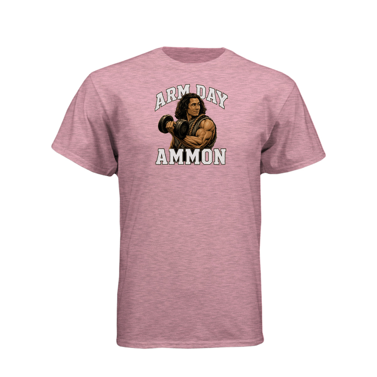 Ammon Arm Day LDS fitness t-shirt featuring Book of Mormon hero Ammon with dumbbell design - product view 7