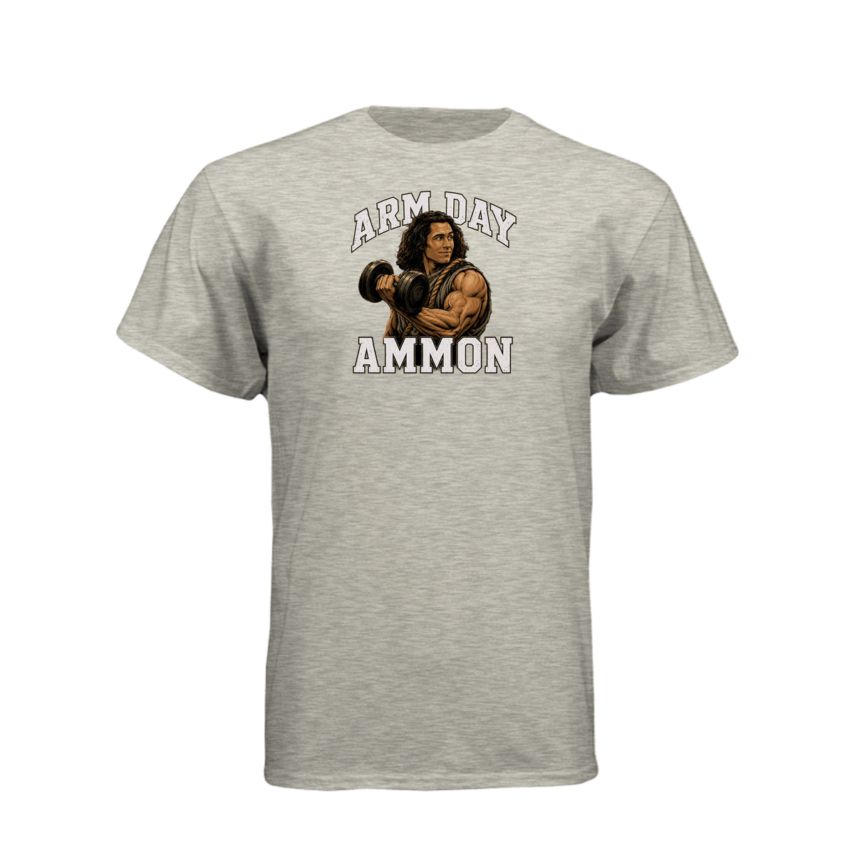 Ammon Arm Day LDS fitness t-shirt featuring Book of Mormon hero Ammon with dumbbell design - product view 8