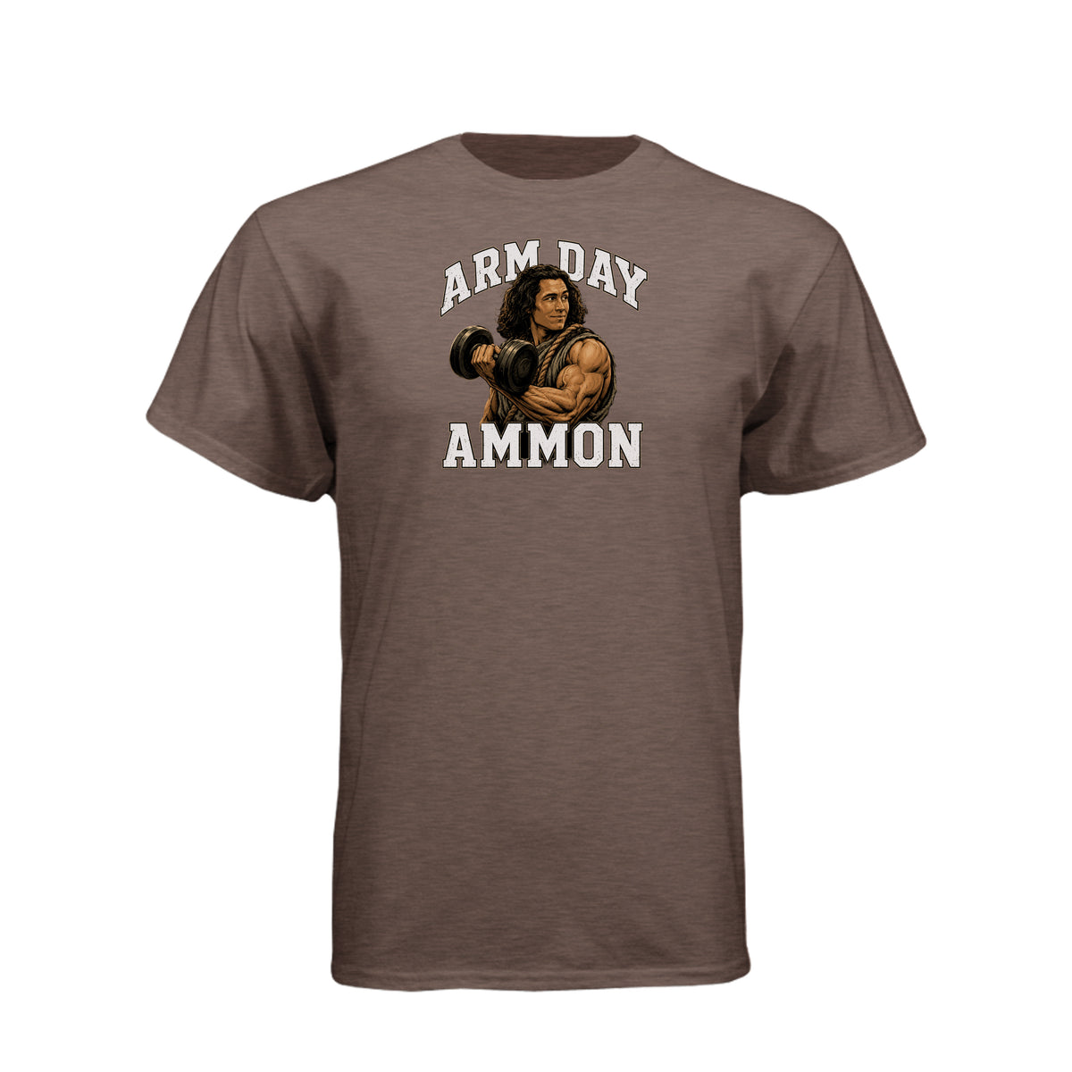 Ammon Arm Day LDS fitness t-shirt featuring Book of Mormon hero Ammon with dumbbell design - product view 10