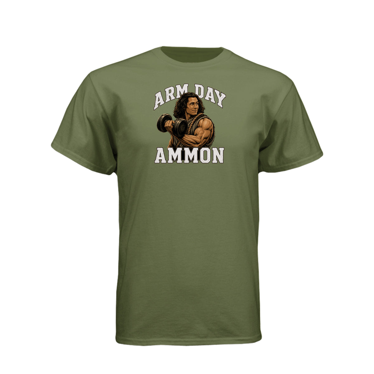 Ammon Arm Day LDS fitness t-shirt featuring Book of Mormon hero Ammon with dumbbell design - product view 12