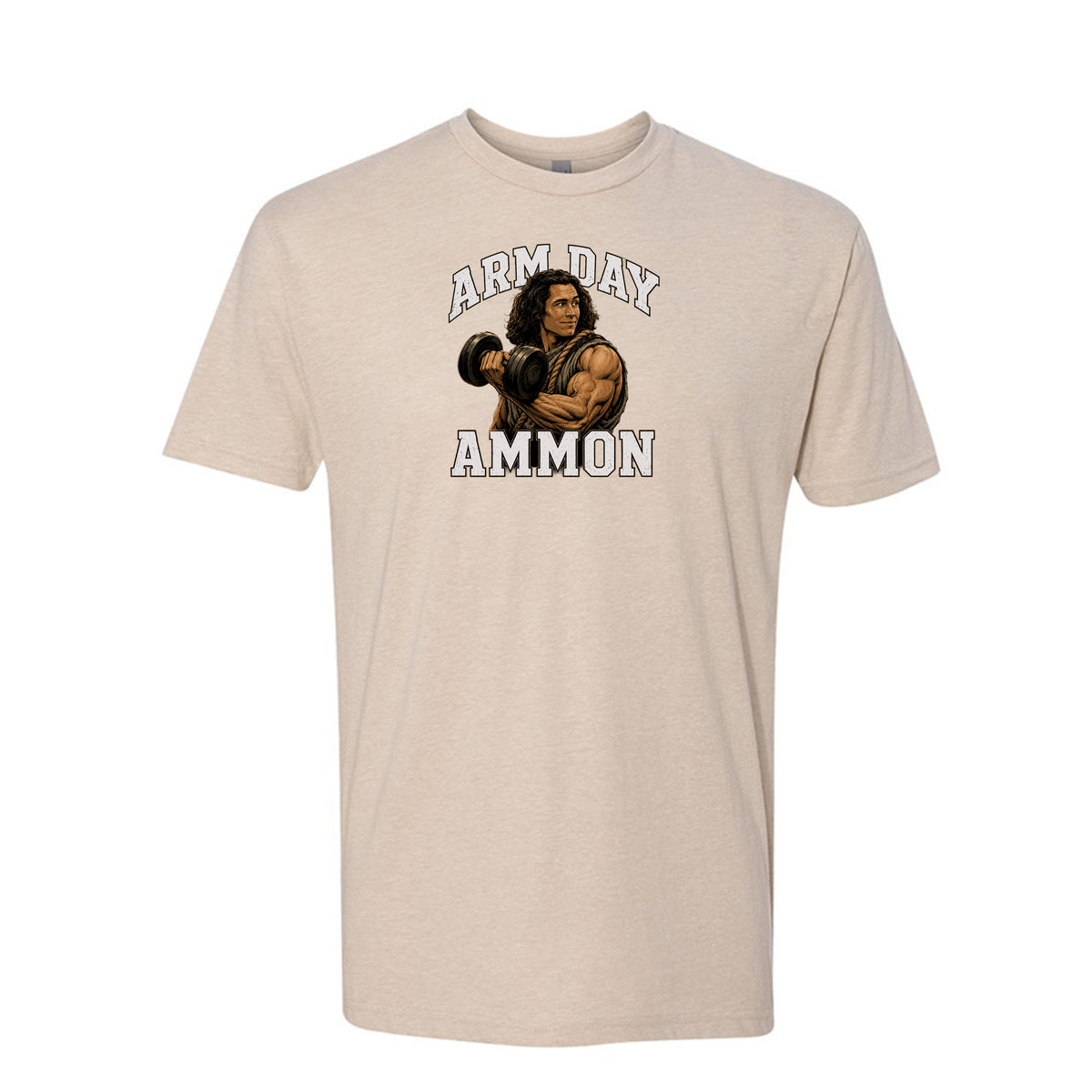 Ammon Arm Day LDS fitness t-shirt featuring Book of Mormon hero Ammon with dumbbell design - product view 13