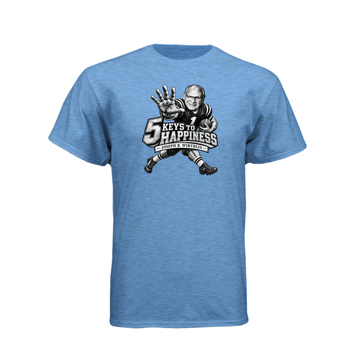 Elder Joseph B. Wirthlin 5 Keys To Happiness LDS t-shirt featuring apostle and happiness teachings - product view 3