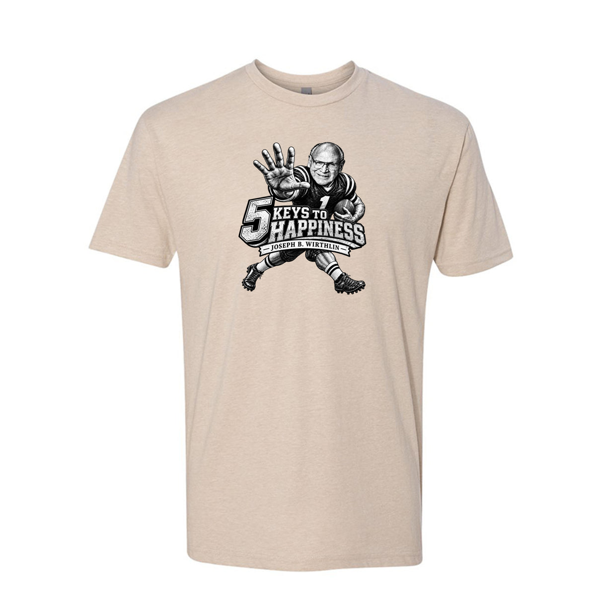 Elder Joseph B. Wirthlin 5 Keys To Happiness LDS t-shirt featuring apostle and happiness teachings - product view 4