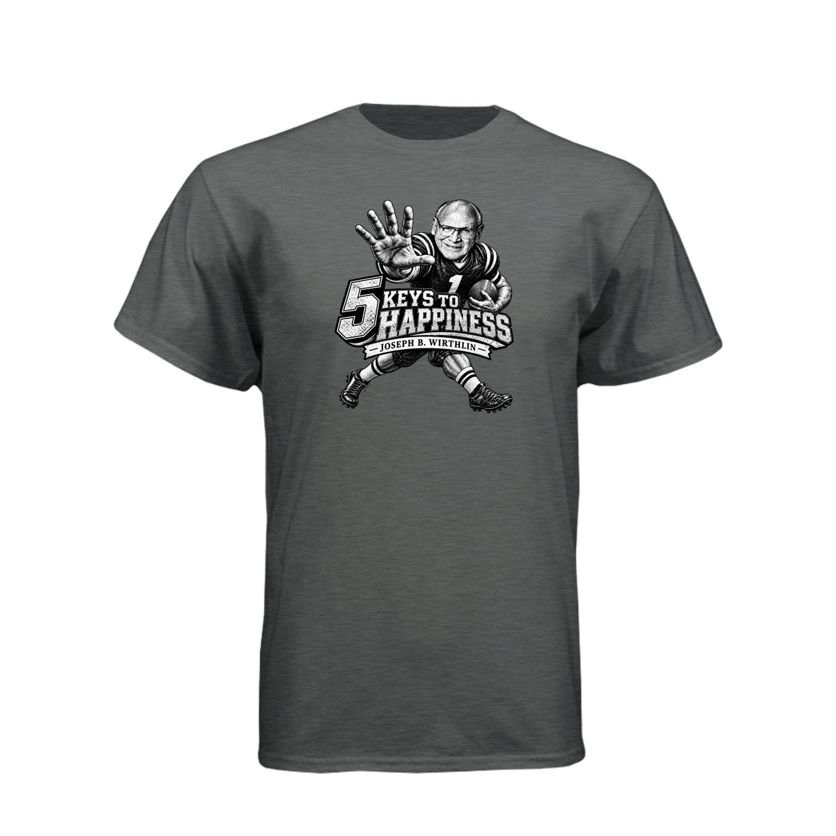Elder Joseph B. Wirthlin 5 Keys To Happiness LDS t-shirt featuring apostle and happiness teachings - product view 5