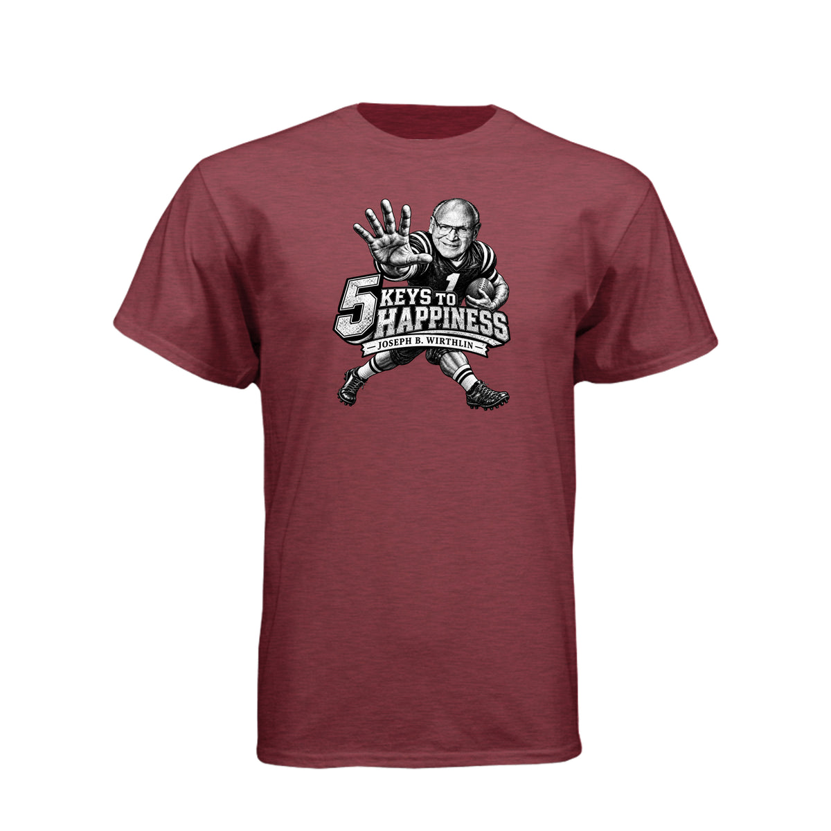Elder Joseph B. Wirthlin 5 Keys To Happiness LDS t-shirt featuring apostle and happiness teachings - product view 6