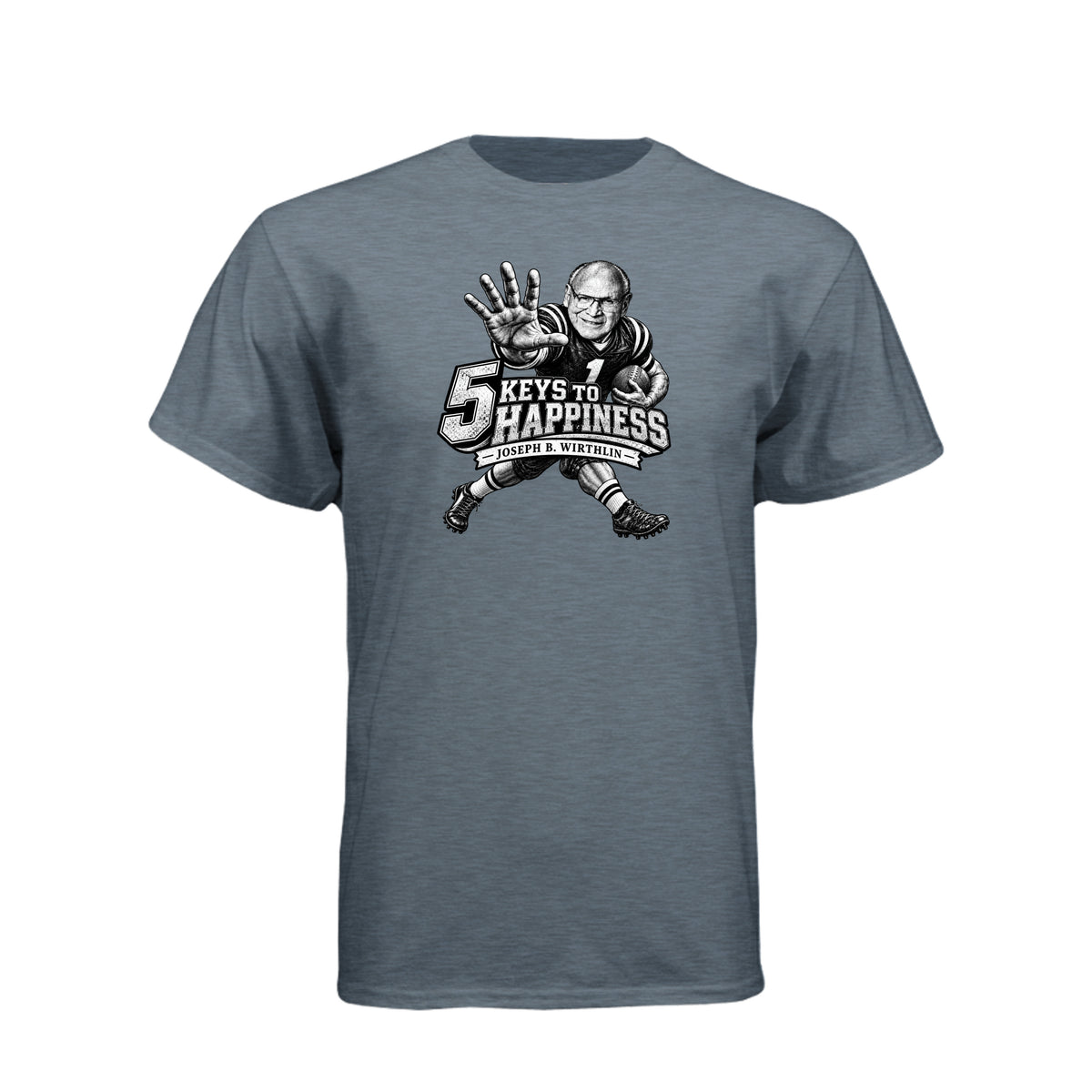 Elder Joseph B. Wirthlin 5 Keys To Happiness LDS t-shirt featuring apostle and happiness teachings - product view 7