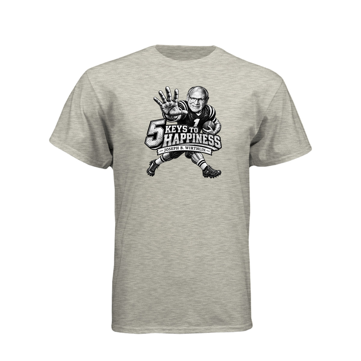 Elder Joseph B. Wirthlin 5 Keys To Happiness LDS t-shirt featuring apostle and happiness teachings - product view 8