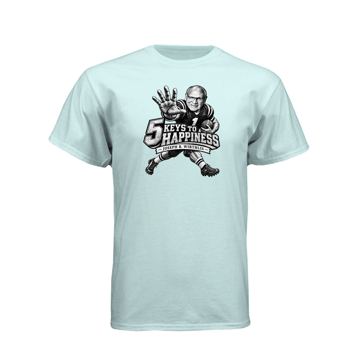 Elder Joseph B. Wirthlin 5 Keys To Happiness LDS t-shirt featuring apostle and happiness teachings - product view 9