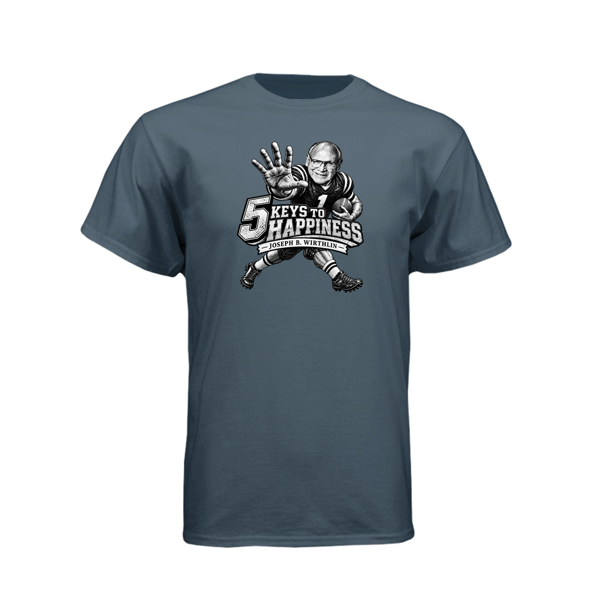 Elder Joseph B. Wirthlin 5 Keys To Happiness LDS t-shirt featuring apostle and happiness teachings - product view 10