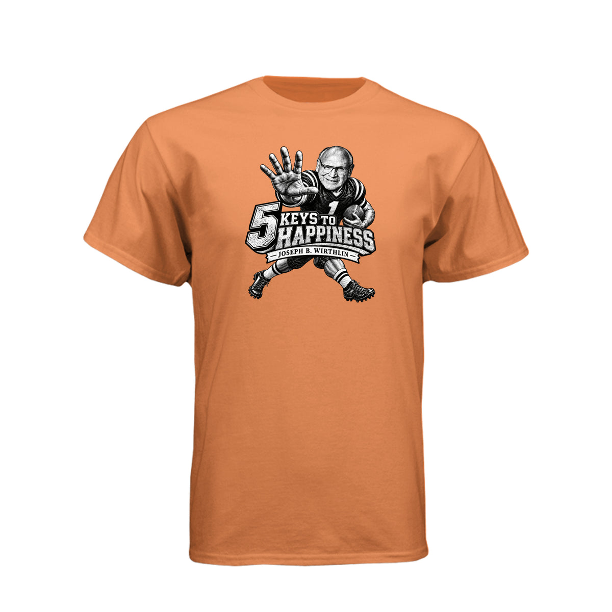 Elder Joseph B. Wirthlin 5 Keys To Happiness LDS t-shirt featuring apostle and happiness teachings - product view 13