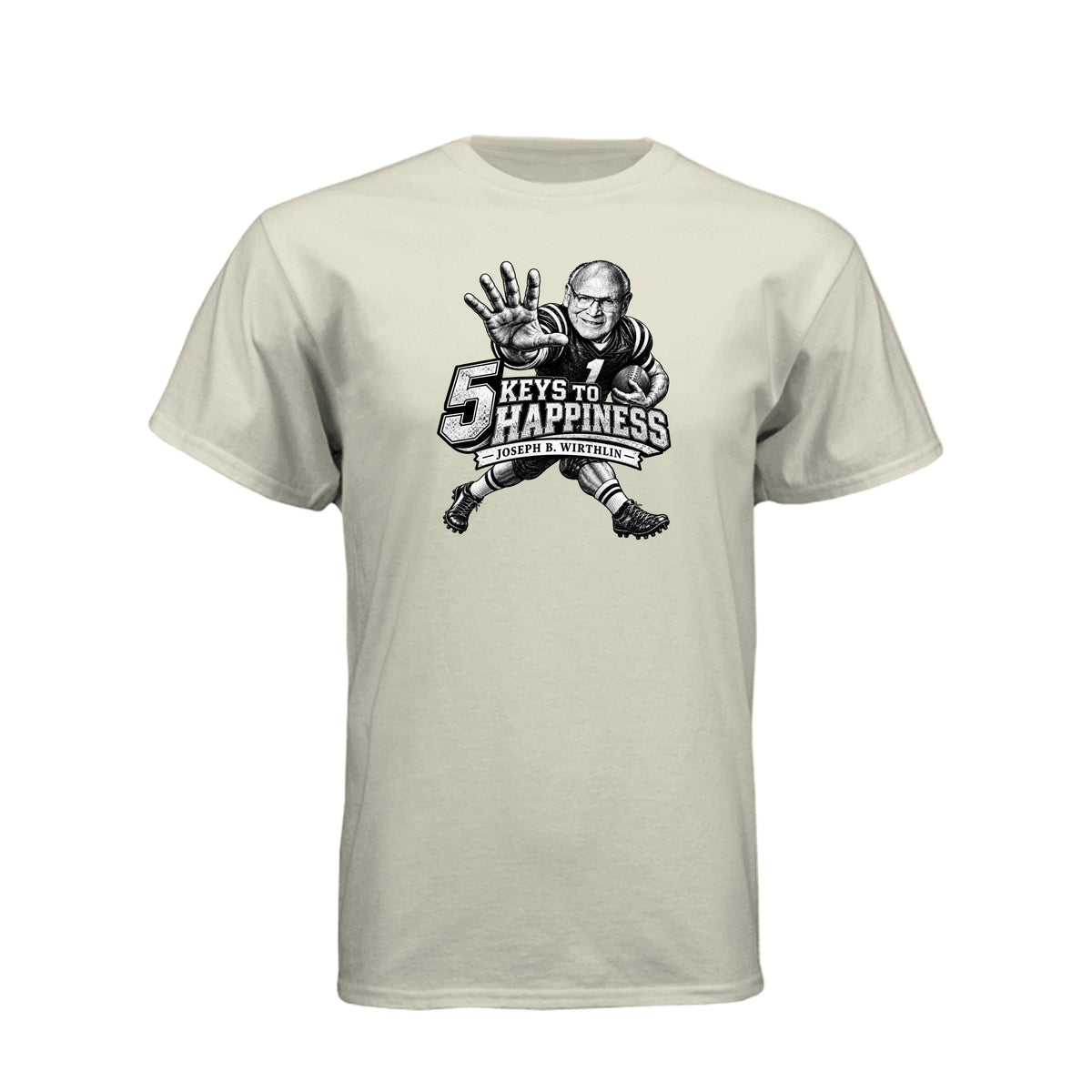 Elder Joseph B. Wirthlin 5 Keys To Happiness LDS t-shirt featuring apostle and happiness teachings - product view 14