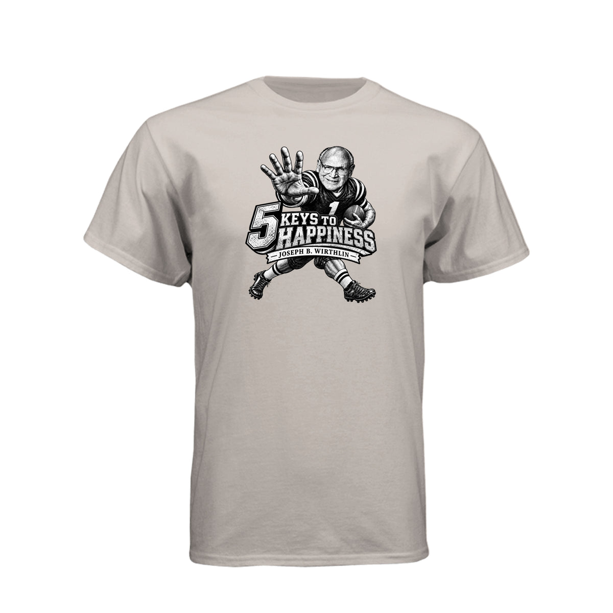 Elder Joseph B. Wirthlin 5 Keys To Happiness LDS t-shirt featuring apostle and happiness teachings - product view 15