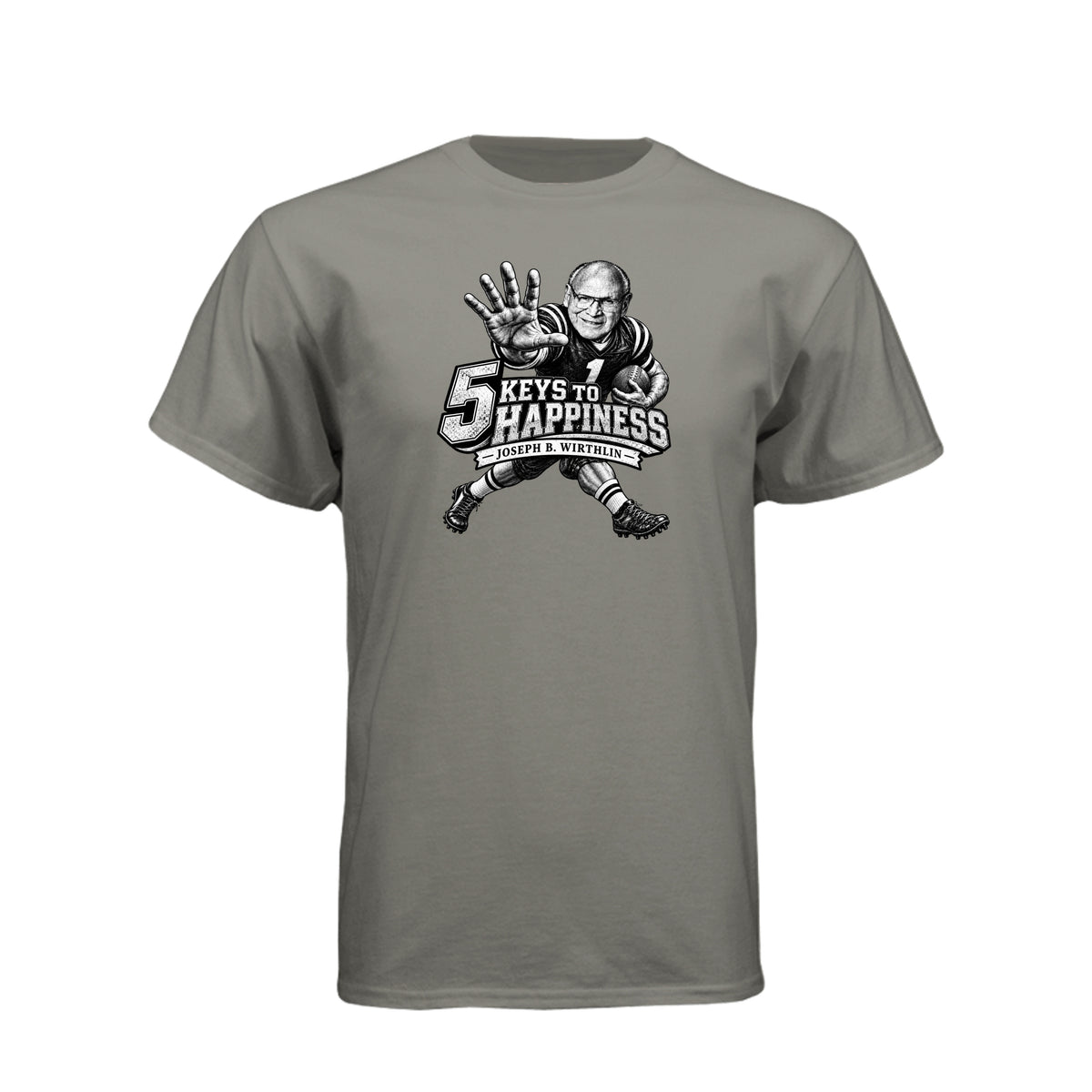 Elder Joseph B. Wirthlin 5 Keys To Happiness LDS t-shirt featuring apostle and happiness teachings - product view 16