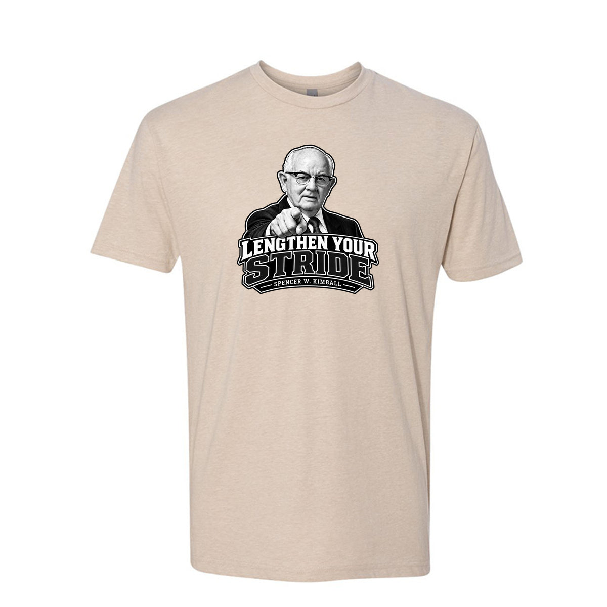 President Spencer W. Kimball Lengthen Your Stride LDS t-shirt featuring prophet and diligence message - product view 4