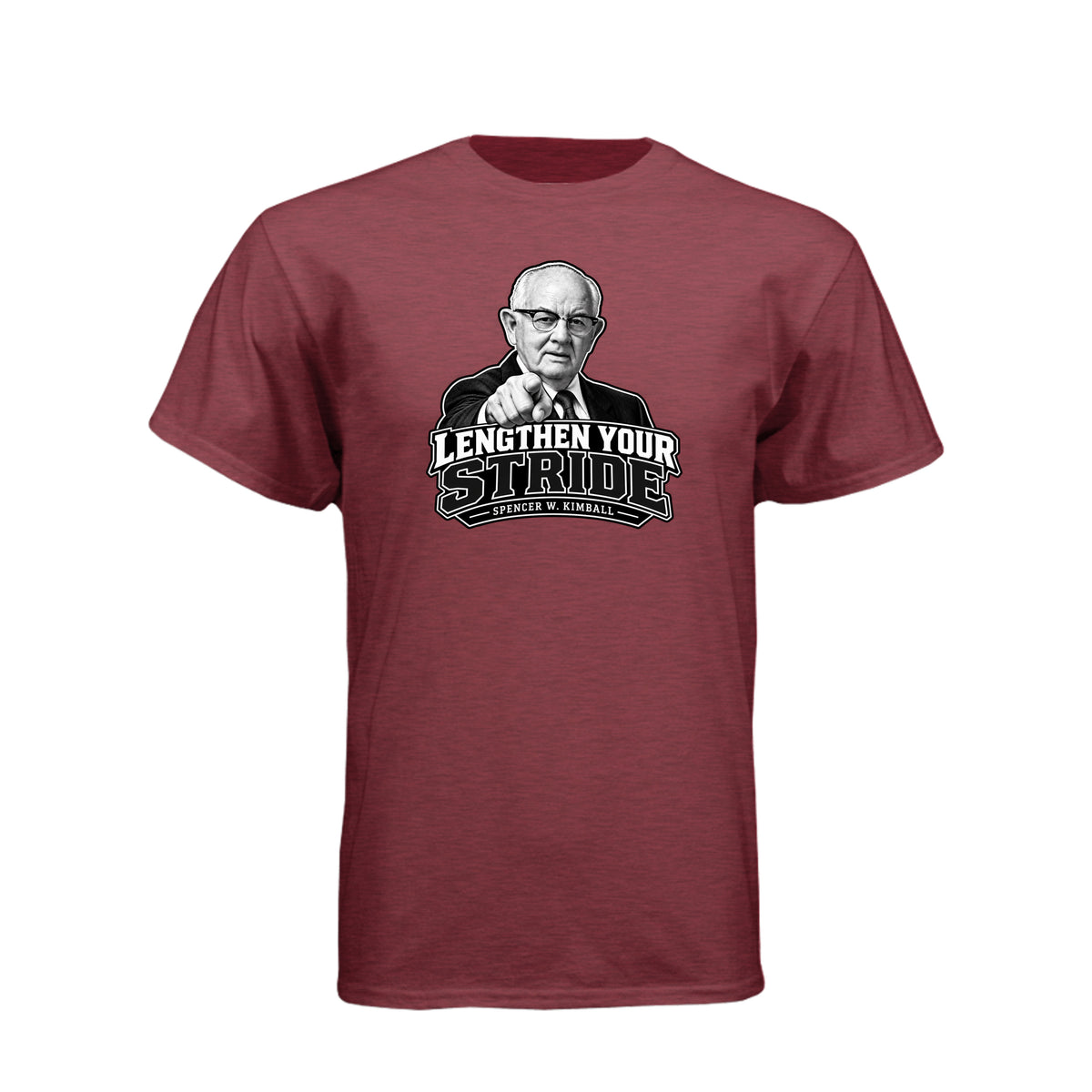President Spencer W. Kimball Lengthen Your Stride LDS t-shirt featuring prophet and diligence message - product view 6