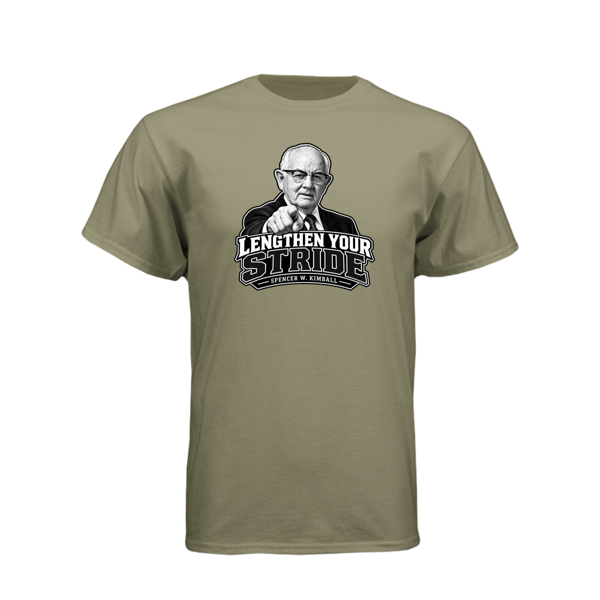 President Spencer W. Kimball Lengthen Your Stride LDS t-shirt featuring prophet and diligence message - product view 8