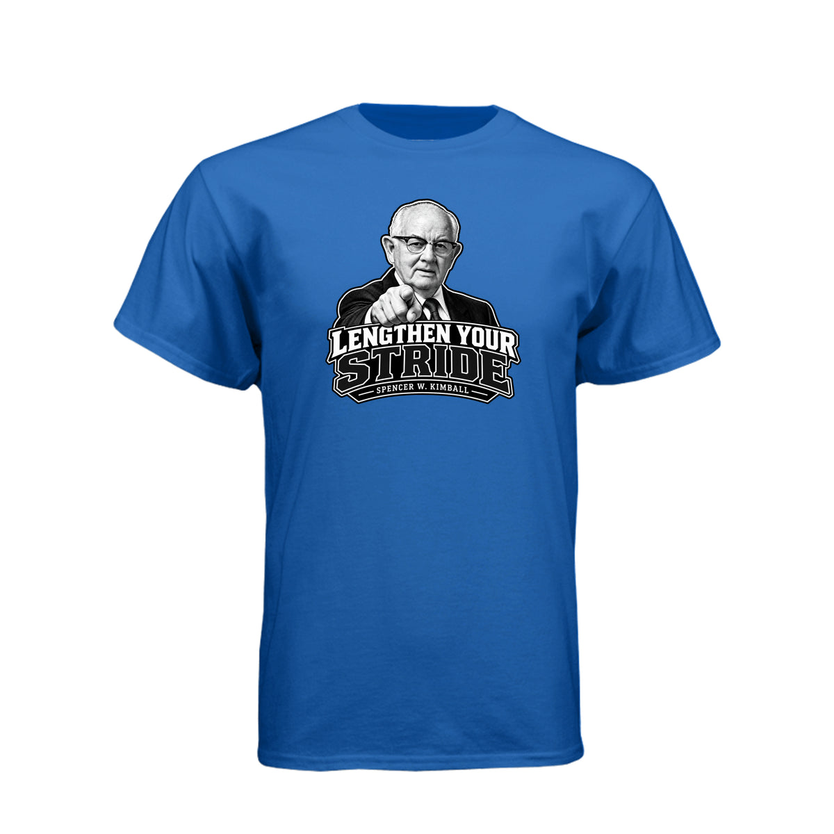 President Spencer W. Kimball Lengthen Your Stride LDS t-shirt featuring prophet and diligence message - product view 11