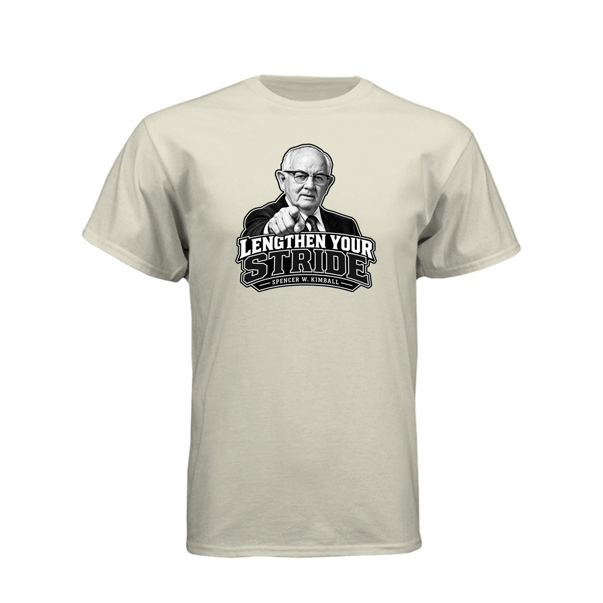 President Spencer W. Kimball Lengthen Your Stride LDS t-shirt featuring prophet and diligence message - product view 12