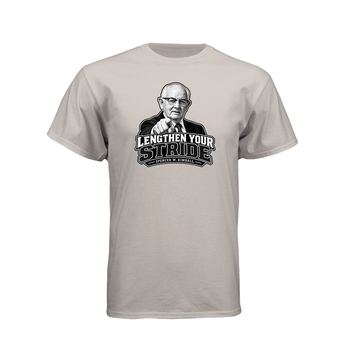 President Spencer W. Kimball Lengthen Your Stride LDS t-shirt featuring prophet and diligence message - product view 13