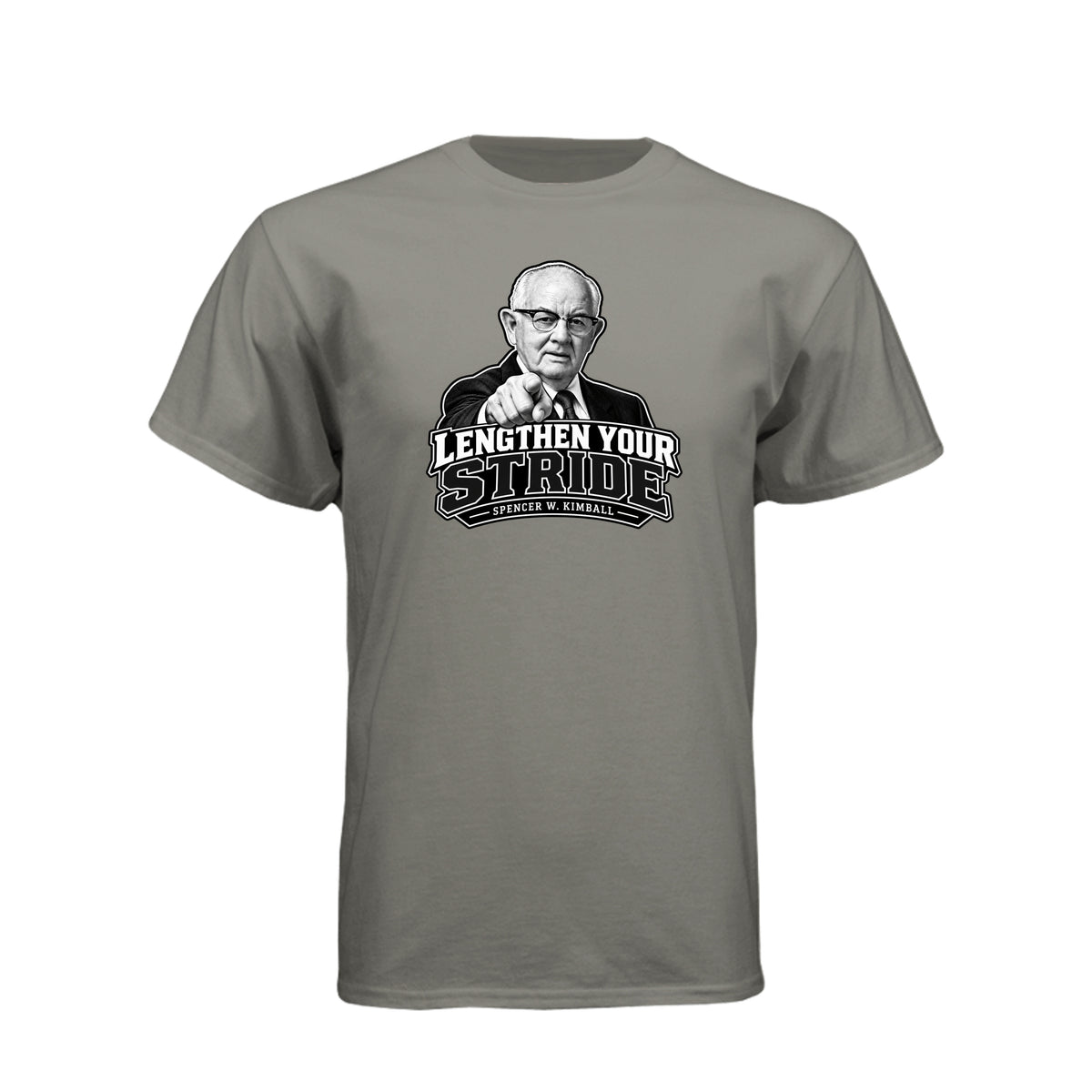 President Spencer W. Kimball Lengthen Your Stride LDS t-shirt featuring prophet and diligence message - product view 14