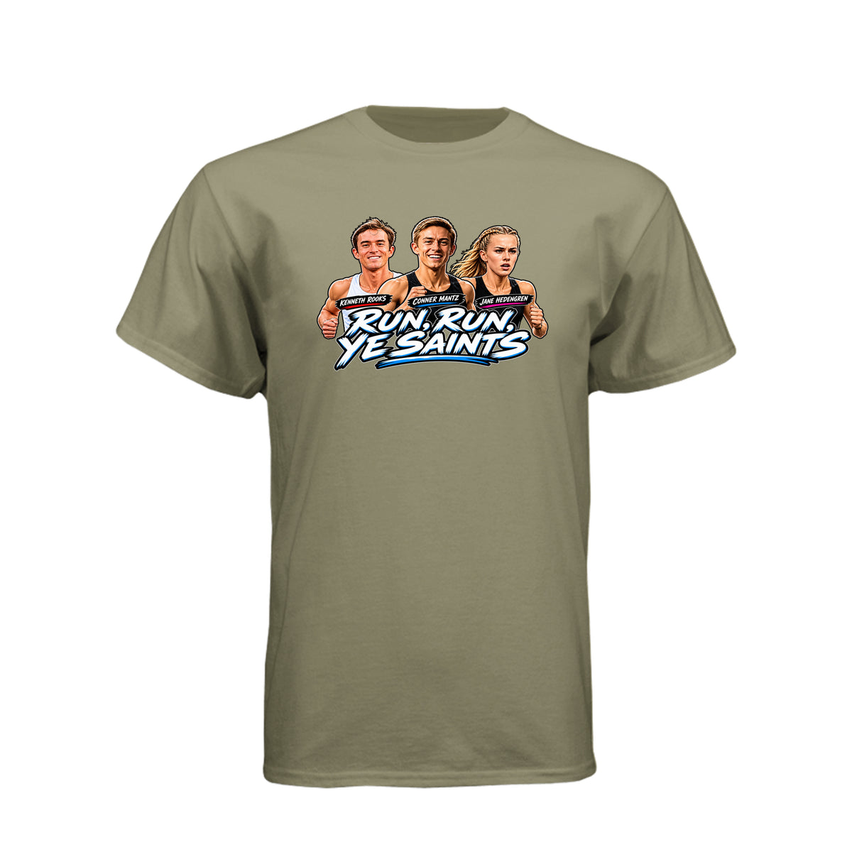Run Run Ye Saints LDS t-shirt featuring hymn-inspired message and fitness motivation for Latter-day Saints - product view 8
