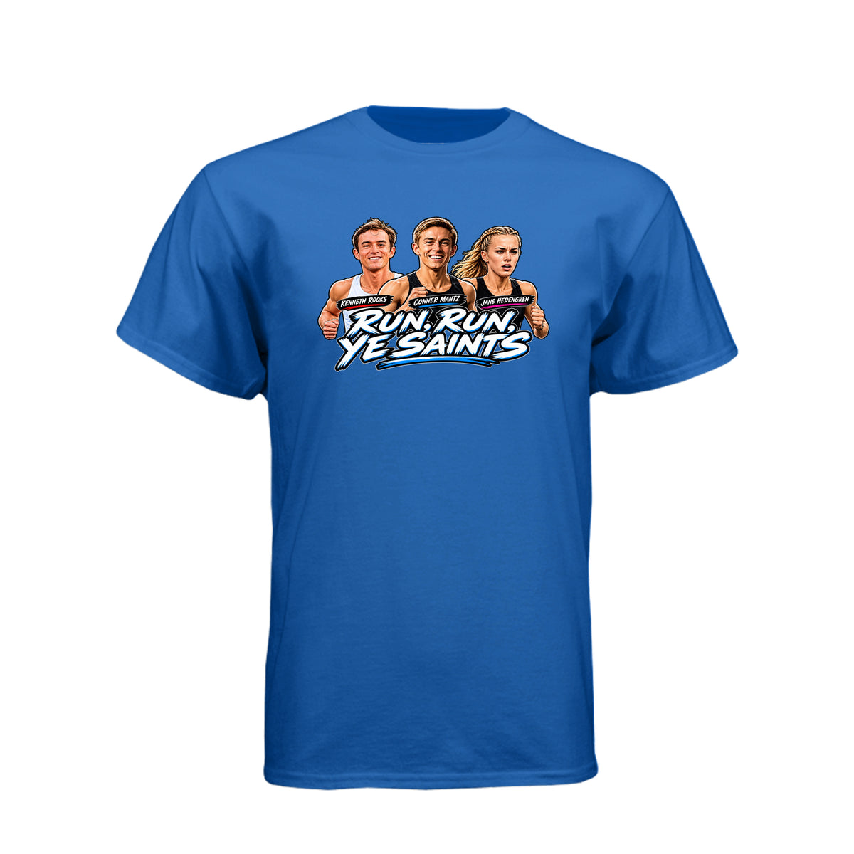 Run Run Ye Saints LDS t-shirt featuring hymn-inspired message and fitness motivation for Latter-day Saints - product view 11