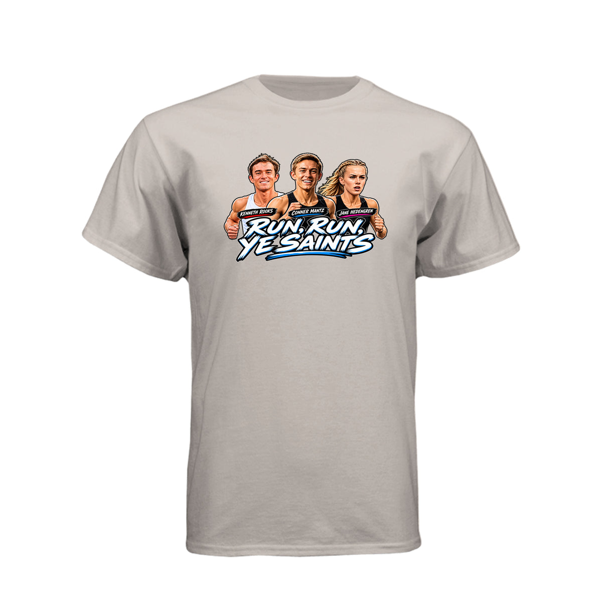 Run Run Ye Saints LDS t-shirt featuring hymn-inspired message and fitness motivation for Latter-day Saints - product view 13