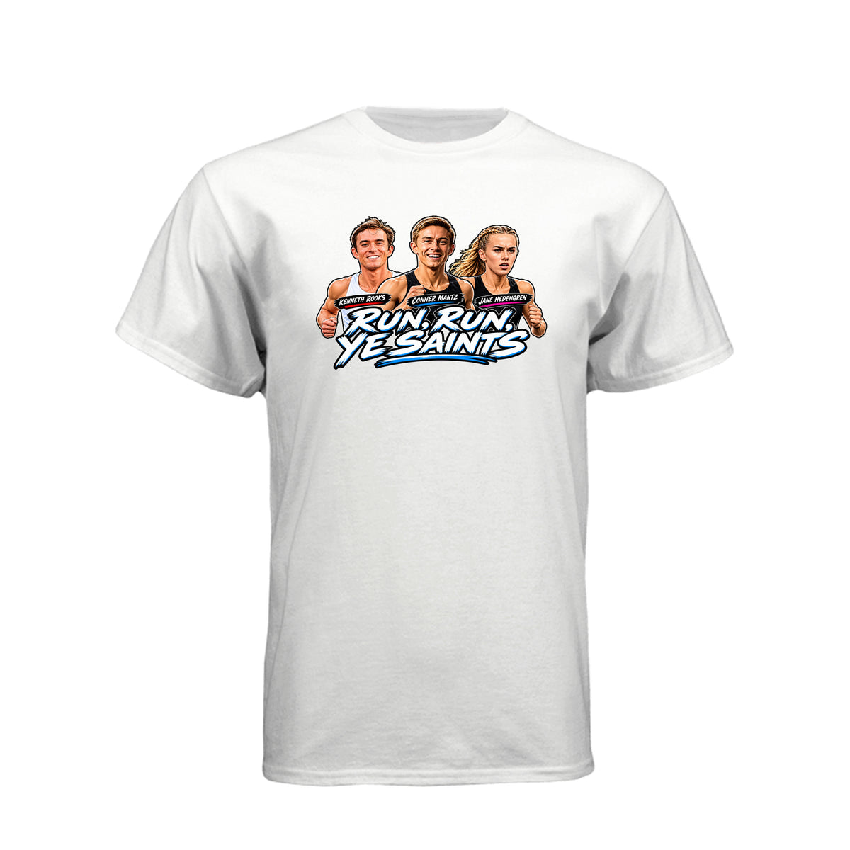 Run Run Ye Saints LDS t-shirt featuring hymn-inspired message and fitness motivation for Latter-day Saints - product view 15