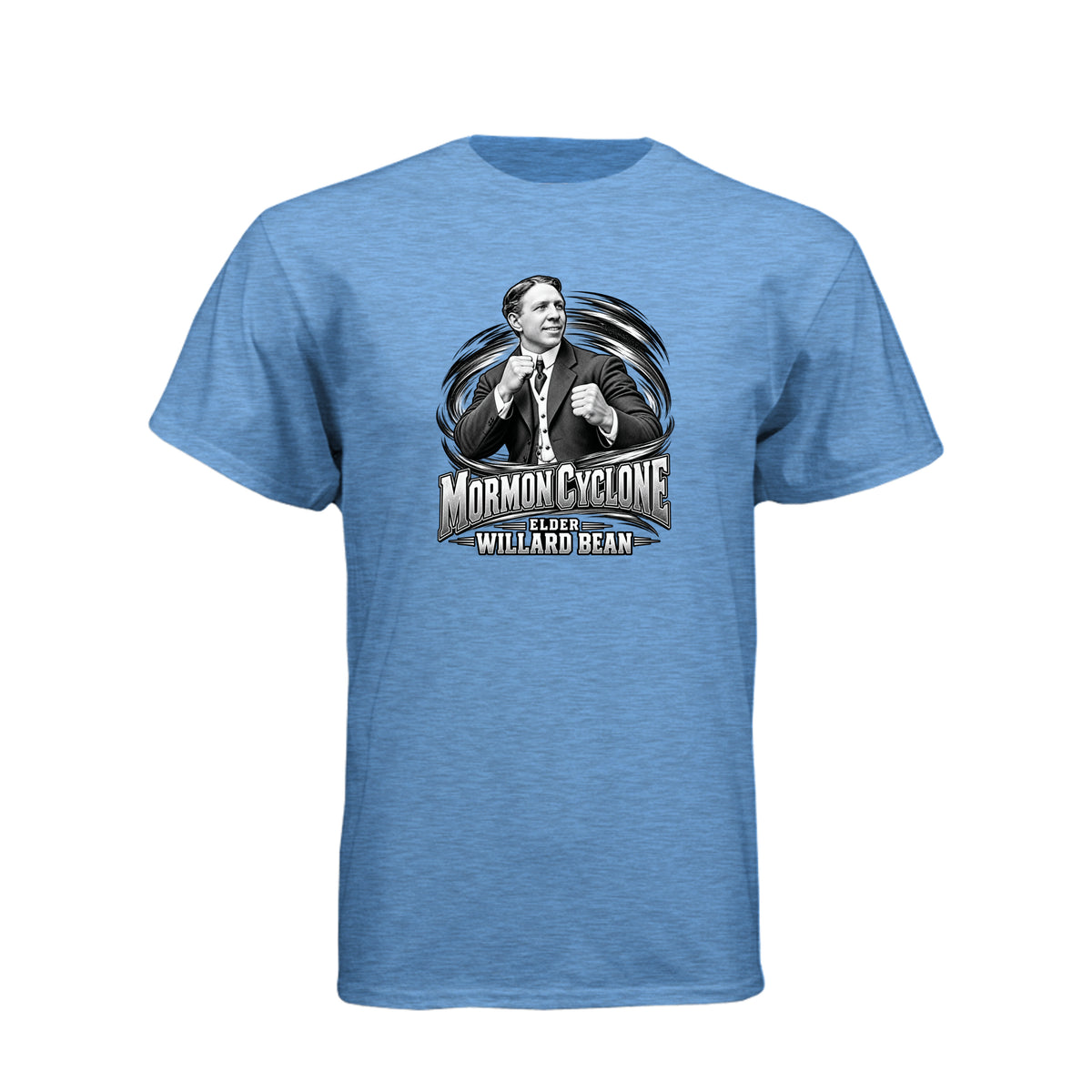 Willard Bean Mormon Cyclone LDS t-shirt featuring Church history figure and strength theme - product view 5