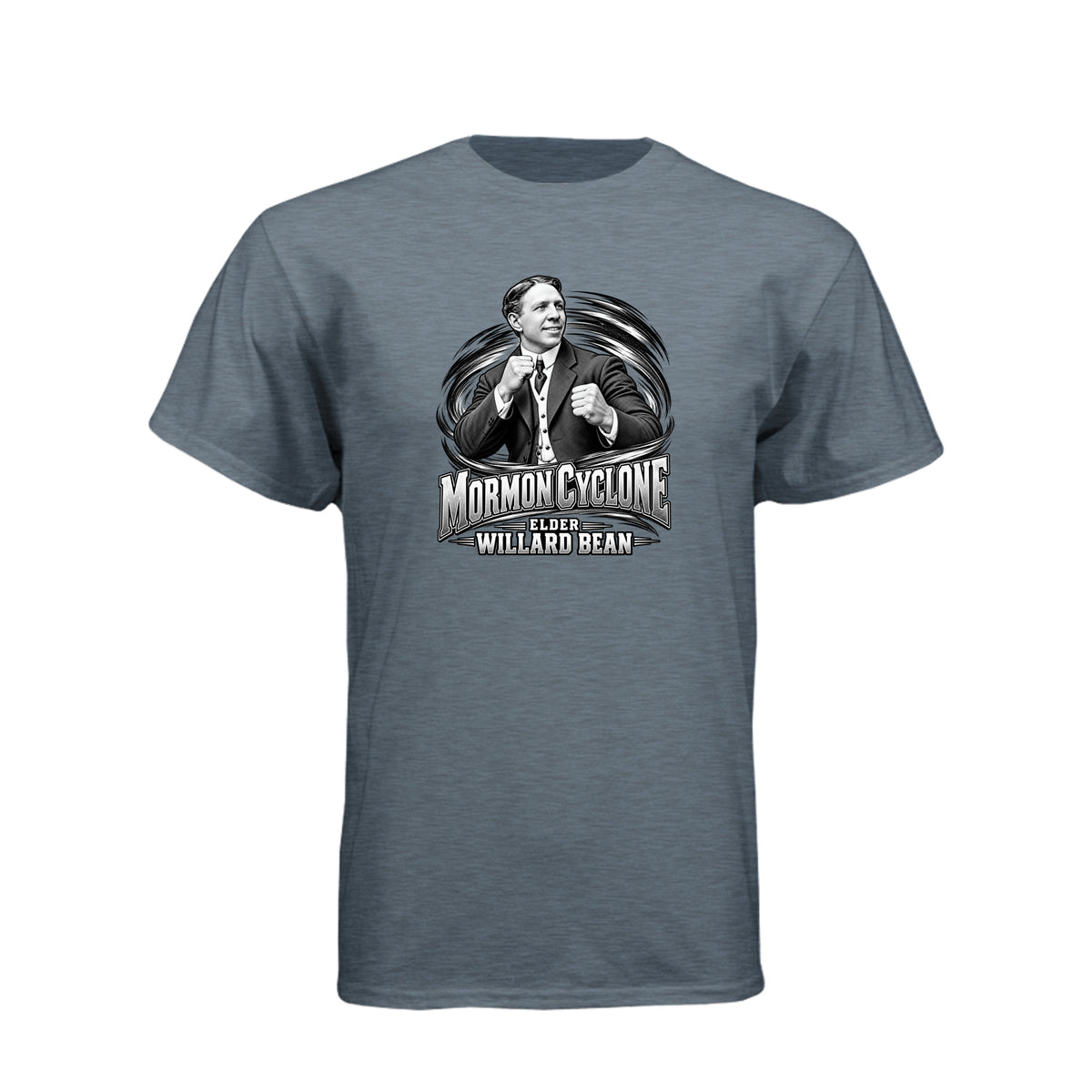 Willard Bean Mormon Cyclone LDS t-shirt featuring Church history figure and strength theme - product view 8