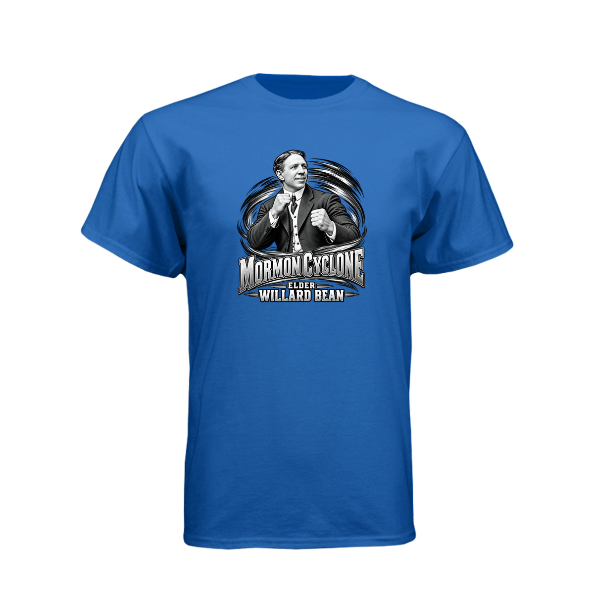 Willard Bean Mormon Cyclone LDS t-shirt featuring Church history figure and strength theme - product view 11