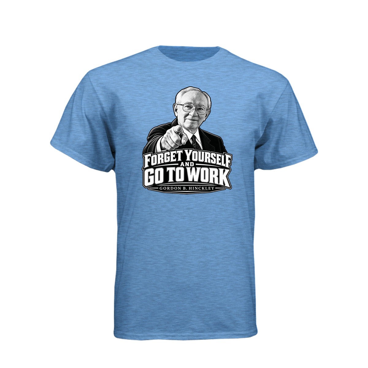 President Gordon B. Hinckley Forget Yourself LDS t-shirt featuring beloved prophet and selfless service message